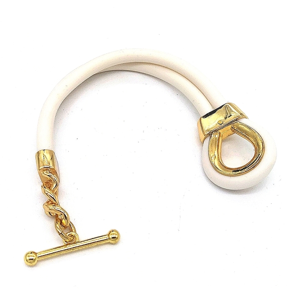 Alexander McQueen Double Layered White and Gold Rubber Corded Bracelet - Picture 3 of 6